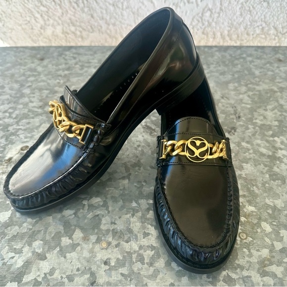 SANDRO Loafer Womens Size EU 39 Joane Chain Trimmed Black All Leather - Picture 1 of 11